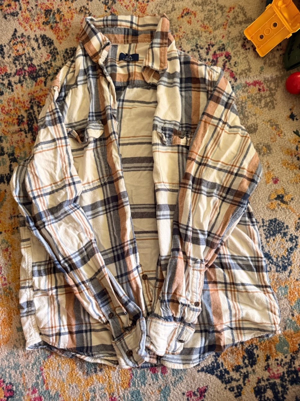 George Plaid Button-Down Shirt in Cream, Tan & Navy